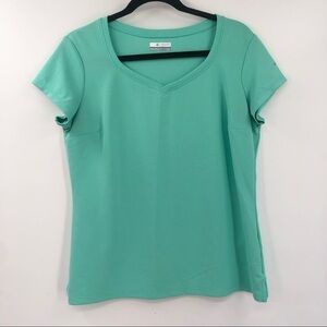 COLUMBIA Innisfree Short Sleeve Shirt Women Outdoor Active Top L Blue Green Hike